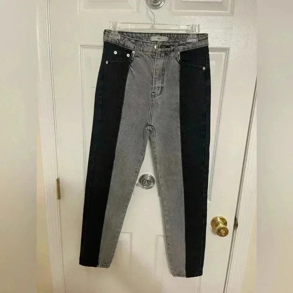 Adika Jeans Womens S 25 Gray Black Two Tone Mom Hight Waist Crop 90s Retro Y2K - Picture 4 of 12